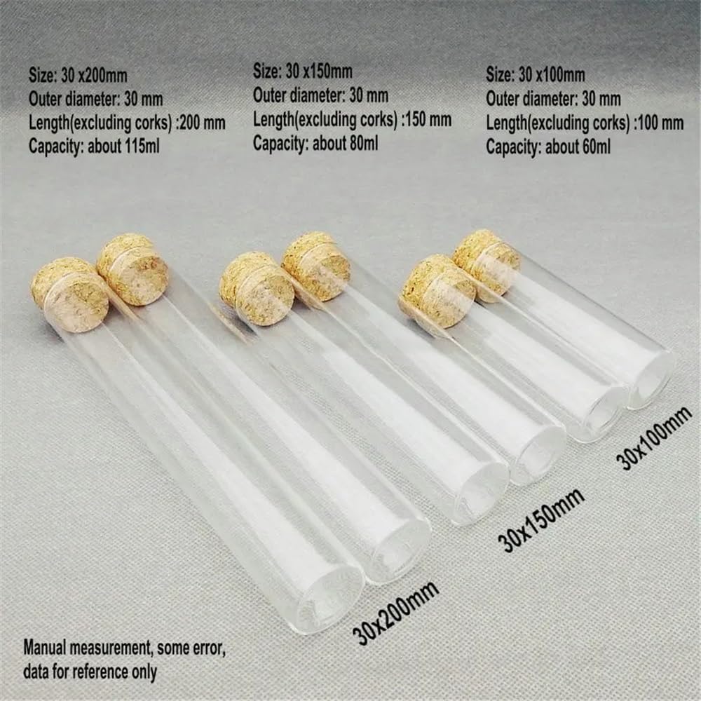 Außendurchmesser 30 mm, flacher Boden, Reagenzglas aus Glas mit Korken, Laborglasreagenz(30x200mm 15pcs)