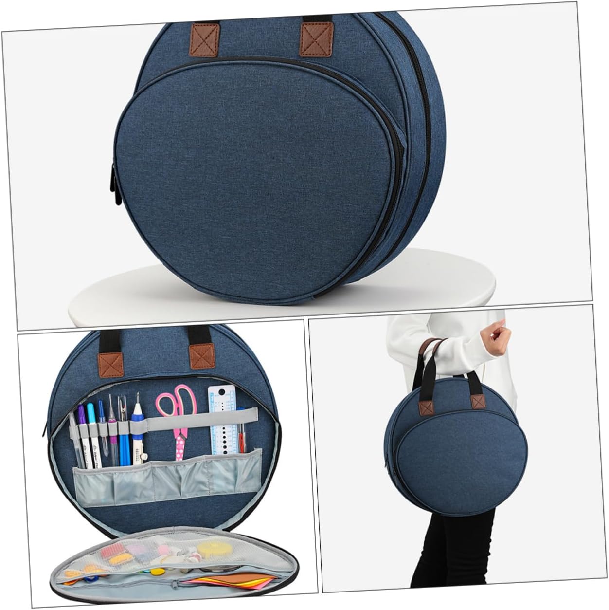 Uonlytech 1Pc Embroidery Kit Carrier Multi Pocket Storage Bag for Embroidery Tools Heavy Duty Portable Design with Sturdy Handle for Travel and Organization