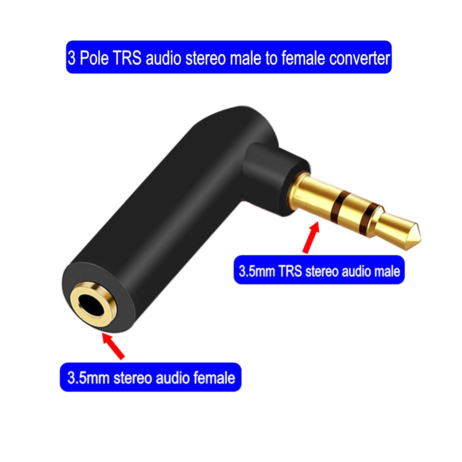 JZK 3,5 mm Adaptateur Jack coudé à 90°, convertisseur Audio stéréo TRS 3 pôles plaqué Or mâle vers Femelle, prolongateur Audio pour Casque AUX