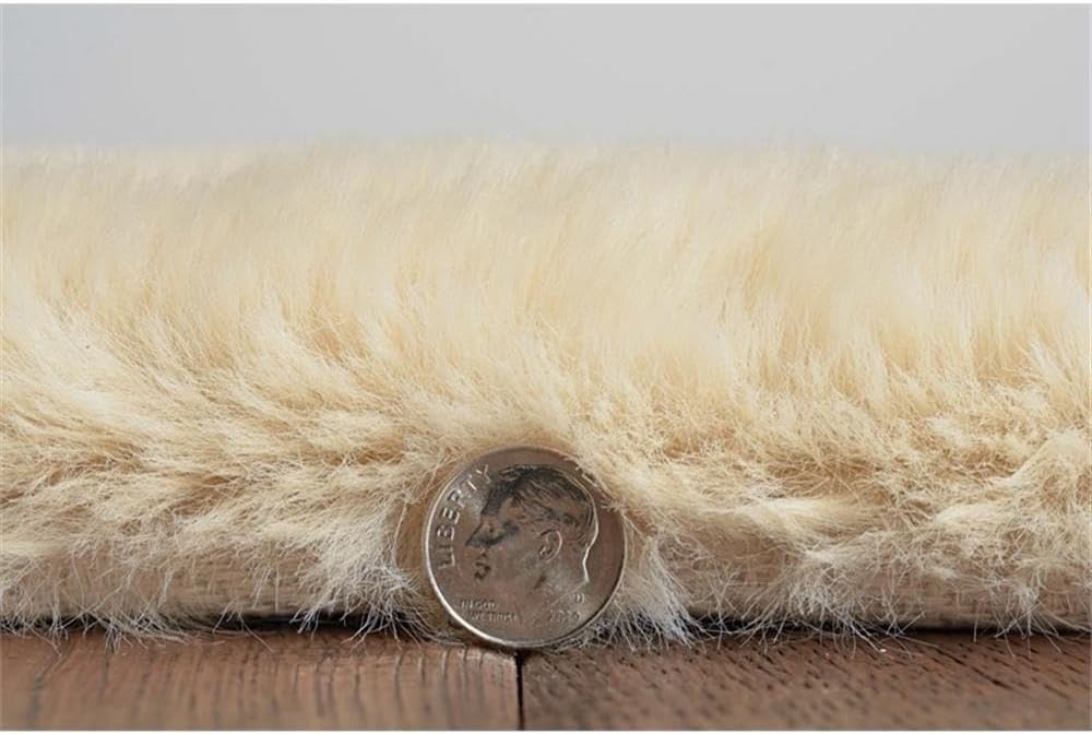 BOWERY HILL Modern Faux Rabbit Fur Area Rug, 8'x10', Polyester with Cotton Backing, Tan Sand Color, Hand Tufted Thick Plush Pile, Soft Texture for Bedroom, Living Room, or Open Concept Spaces