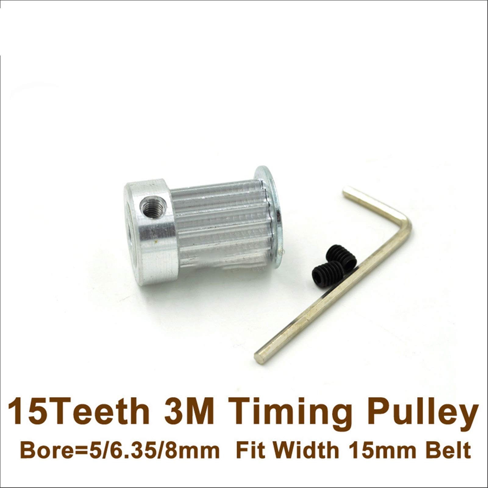 ZHaonan-Koło rozrządu, 15 rolek zębatych, otwór 5/6,35/8 mm, szerokość 15 mm, pasek HTD 3M 15T 15 zębów HTD3M do maszyny grawerowania CNC, dokładny rozmiar (średnica otworu: Otwór 6,35 mm)