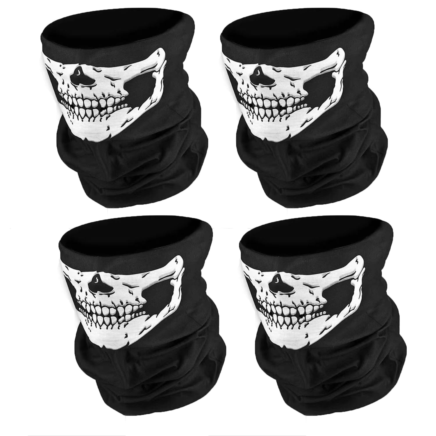Balaclava Skull Ghost Face Mask 4Pcs Neck Gaiter for Men Skeleton Motorcycle Gator Call of Duty Ghost for Outdoor Sports Black, Medium