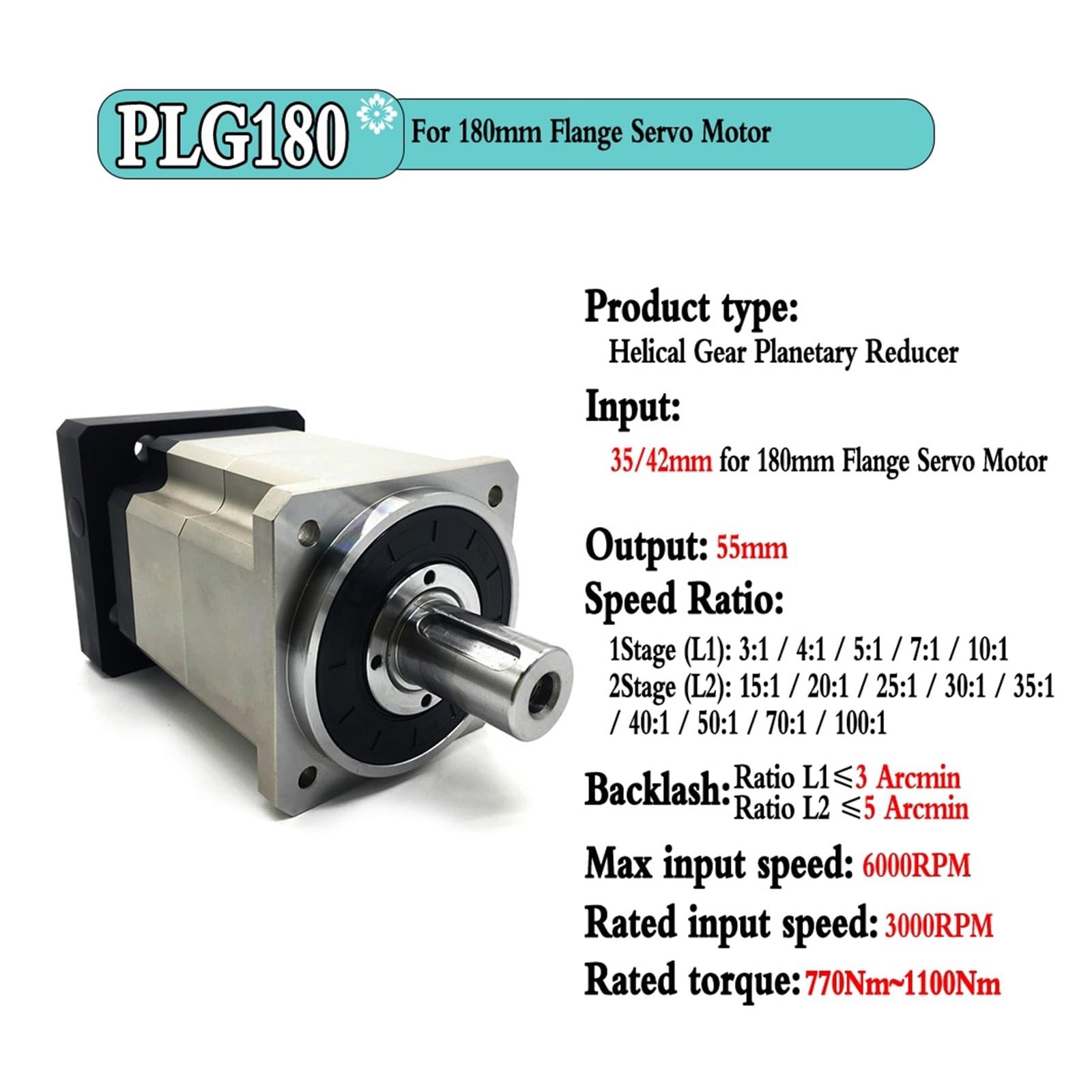 Réducteur de vitesse PLG060, réducteur à engrenage hélicoïdal, boîte vitesses for moteur pas Nema 17 23 34(Ratio 100 to 1,PLG060 11mm Input)