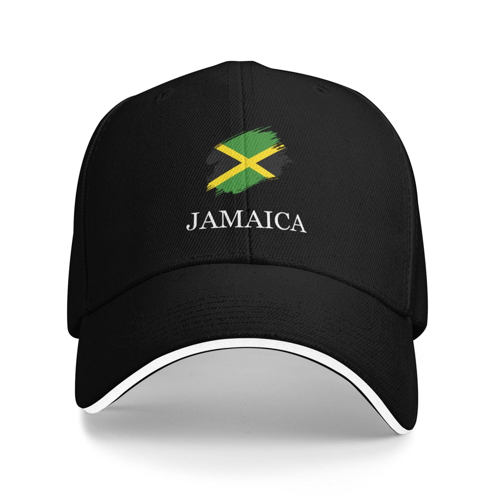 amazingtr Brush Jamaican Jamaica Flag Sandwich Cap Unisex Baseball Cap Trucker Dad Hat for Men Women Adjustable Peaked Fashion Outdoors Funny Golf Sunhat Black