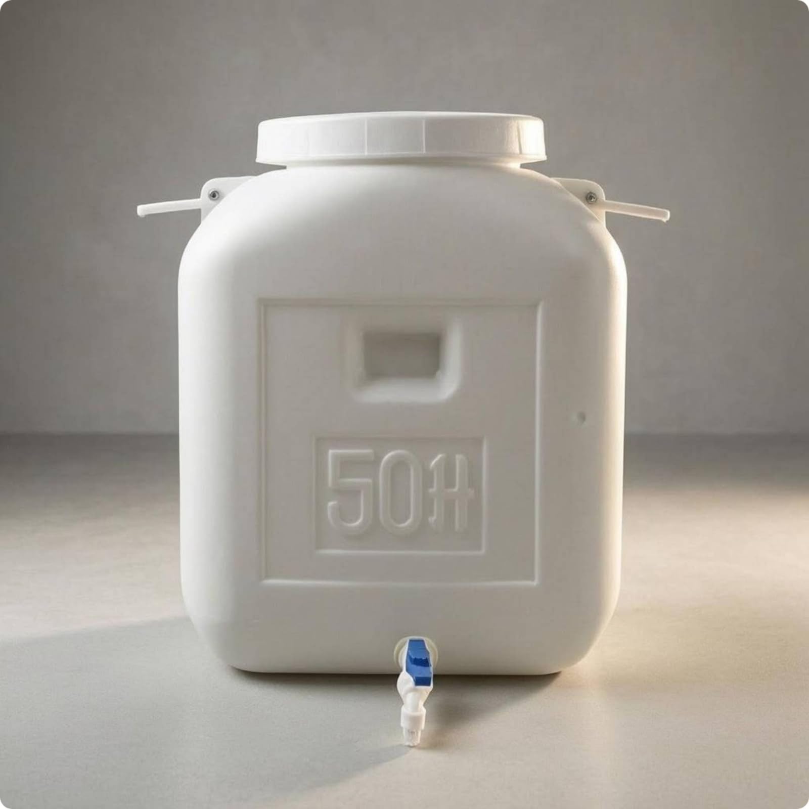 Colcolo Barile di Stoccaggio Secchio Contenitore Rubinetto Coperchio Maniglie Plastica HDPE per Conservazione Sicura Adatto per Cucina Magazzino Zona Servizi, 100 L, Coperchio Bianco, Con Rubinetto