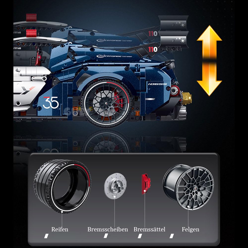 Technik Auto 1: 8 für Ford Mustang Polizeiauto Hypercar, Technik Auto mit 7 M0T0REN Bausatz MOC KIemmbausteine für Ford Mustang, Originalverpackung