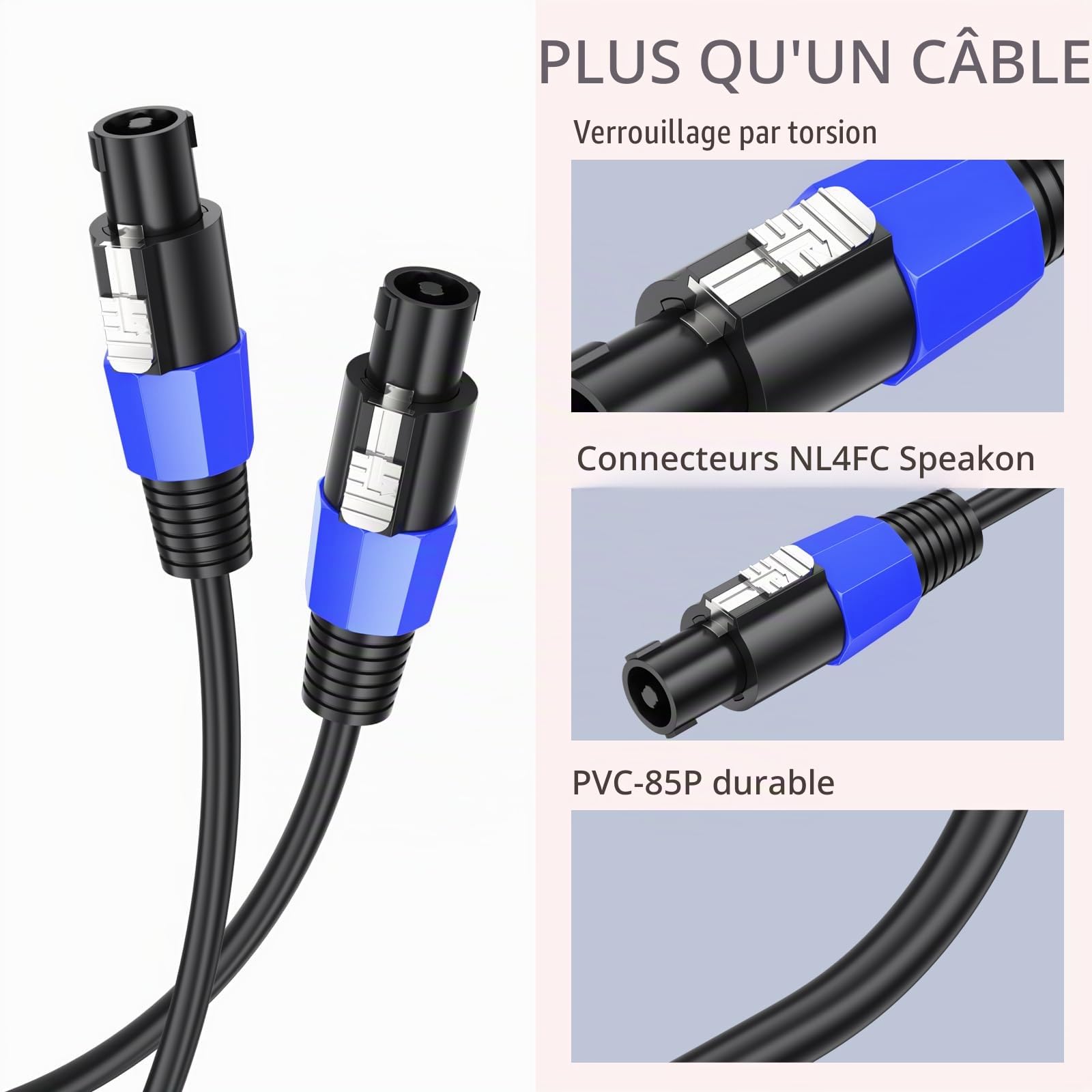GCTBL 5M 2pack Speakon à Speakon câbles mâle à mâle professionnel DJ/PA amplificateur Audio haut-parleur câble