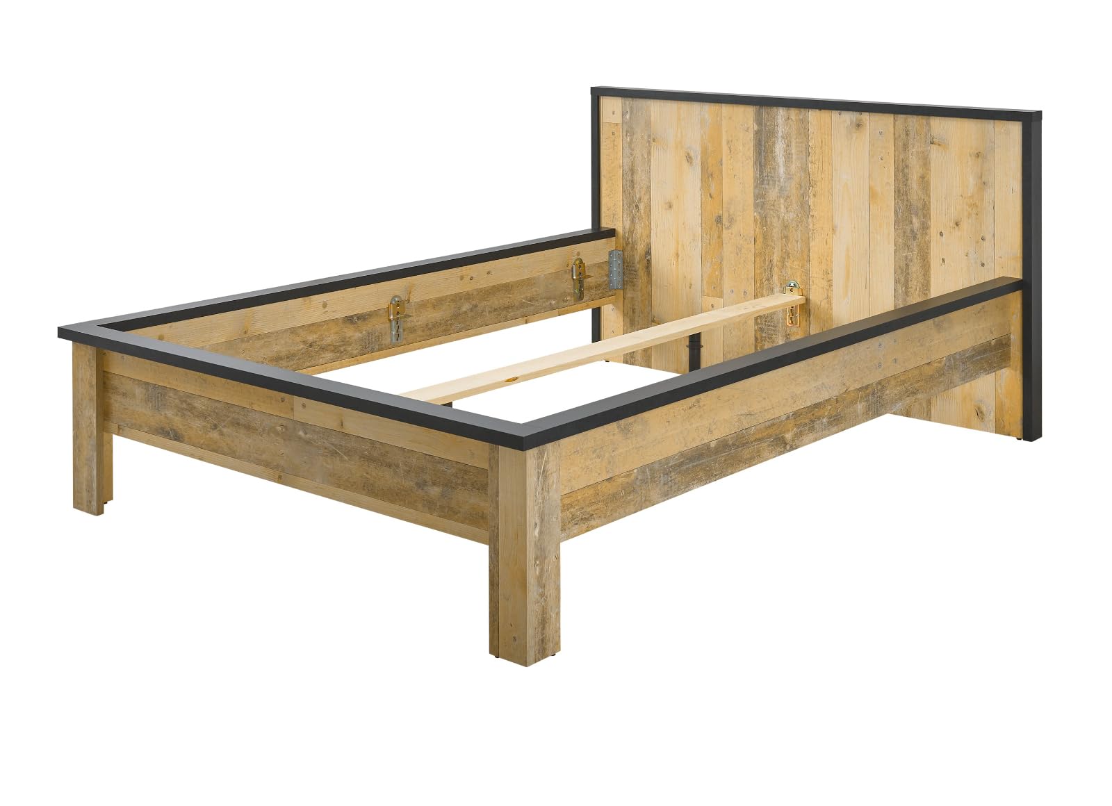 Schlafzimmer Set in Used Wood hell Holz und grau/anthrazit mit Einzelbett Liegefläche 140 x 200 cm und 2X Nachttisch Schlafzimmermöbel Kombination 2-teilig Stove (Set 2)