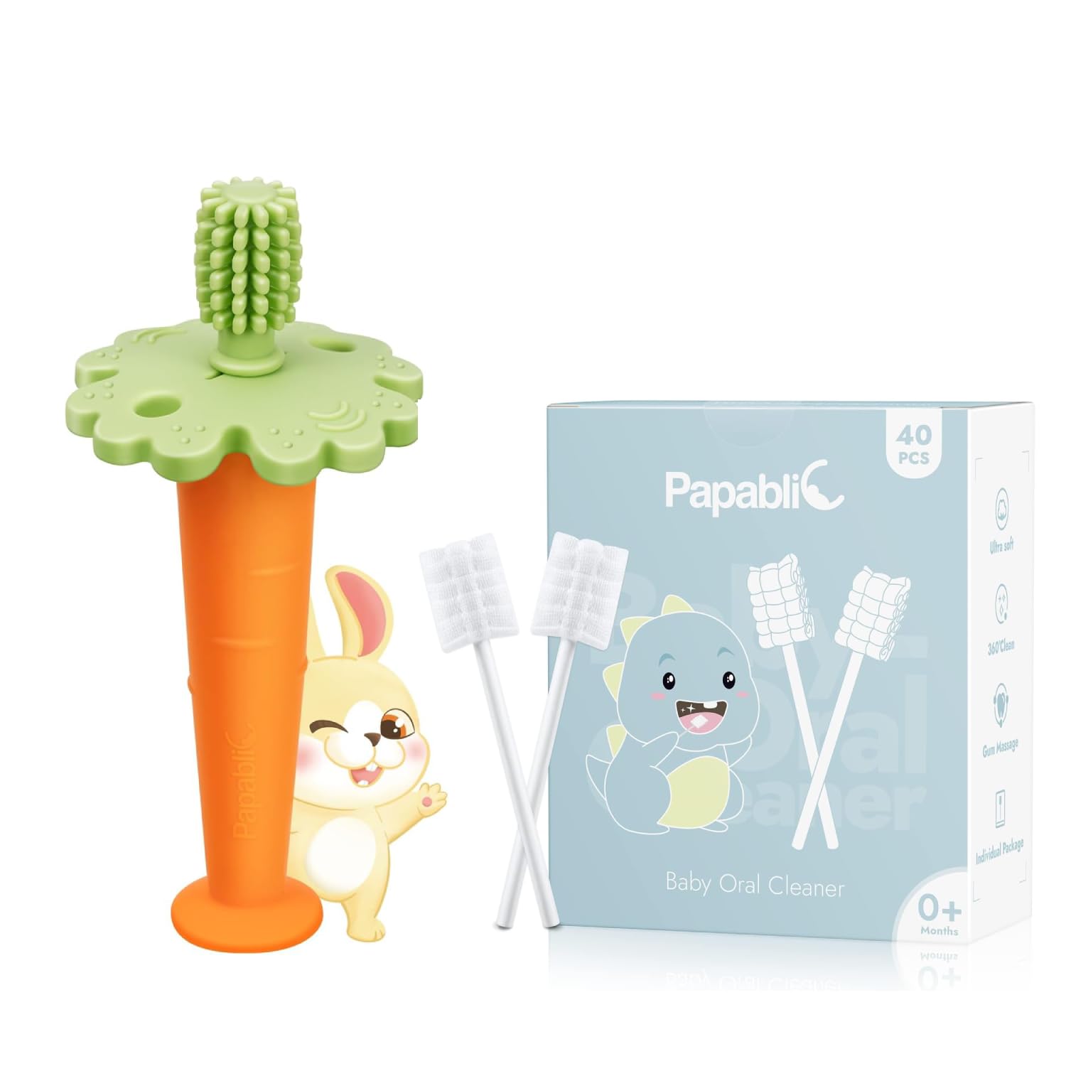 Escova de Dente e Limpador de Língua Papablic para Bebês de 6 a 12 Meses