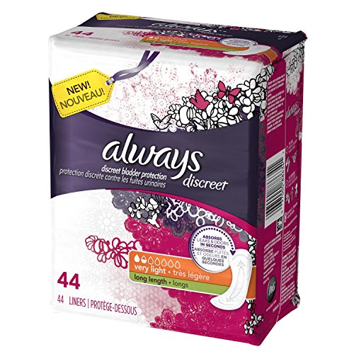 Always Discreet Discreet Light Long Liner, 44 CT (Pack of 3)