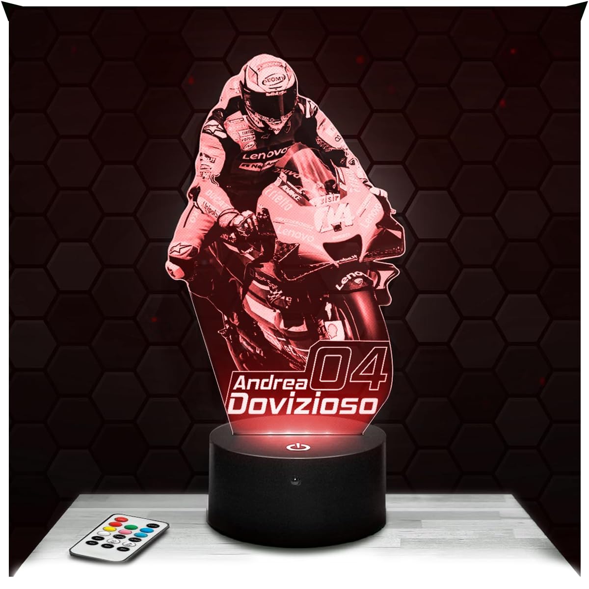 Lampephoto.fr - Moto GP - Andrea Dovizioso 3D Lamp, Night Light 3D LED Illusion Lamp, Gift idea for Men Motorcycle, Gifts Merchandise for Boys and Girls, Children's or Adult Bedroom Night Light