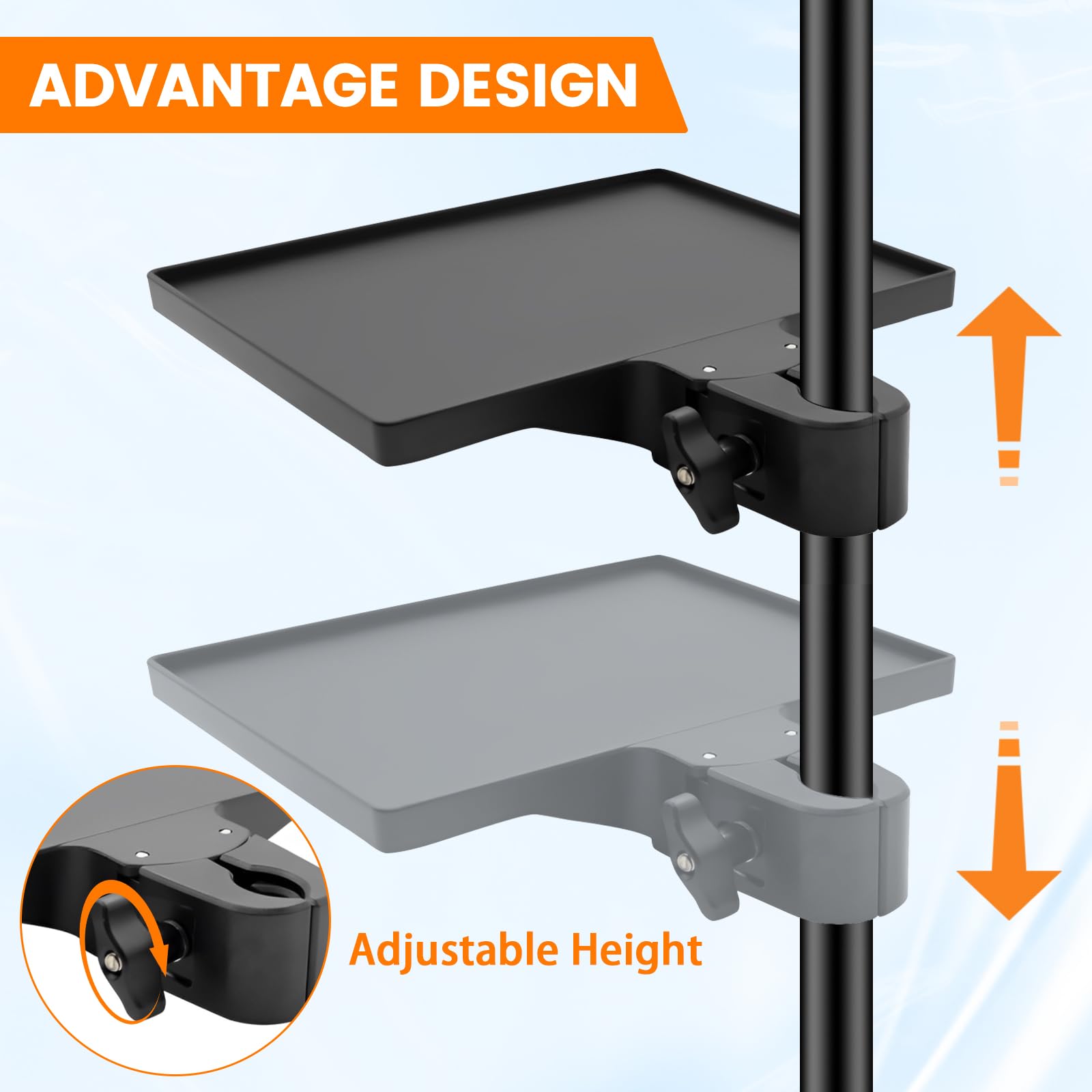Mic Stand Tray & Clamp On Shelf, Heavy Duty Adjustable Clamp Shelf,Tripod Tray for Music Sheets Streaming Gear, TV Cart - Image 2