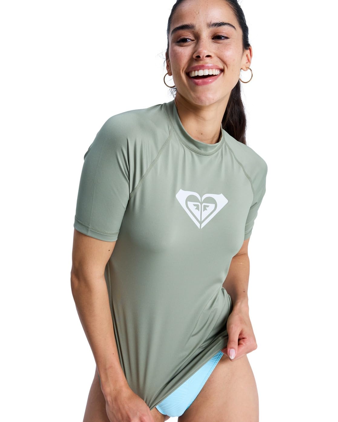 Roxy Short Sleeve Rash Vest WHOLE HEARTED SS Womens Green