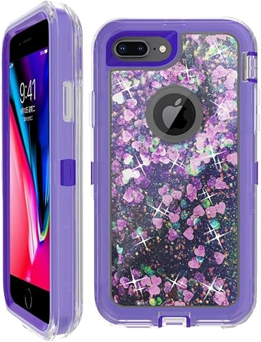 Funda de teléfono para iPhone 6plus 6splus 7plus 8plus i 66s78 Plus con protector de pantalla Bling Liquid Glitter Clear Hybrid Protective Cell