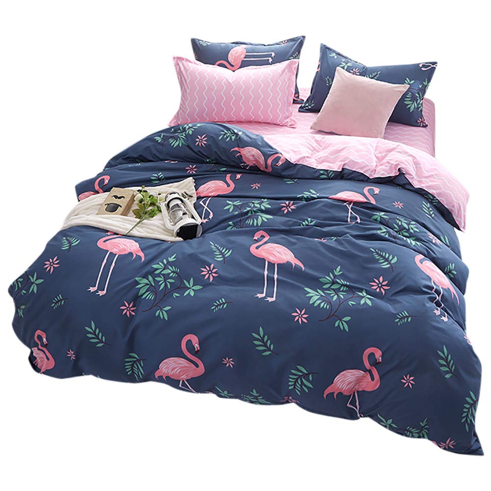 Mateju Juego de Ropa de Cama, 3 Piezas Microfibra Antialérgico Anti Decoloración Funda Nórdica de Edredón Estampada Cama 90cm/135cm/150cm (150x200cm,Flamenco)