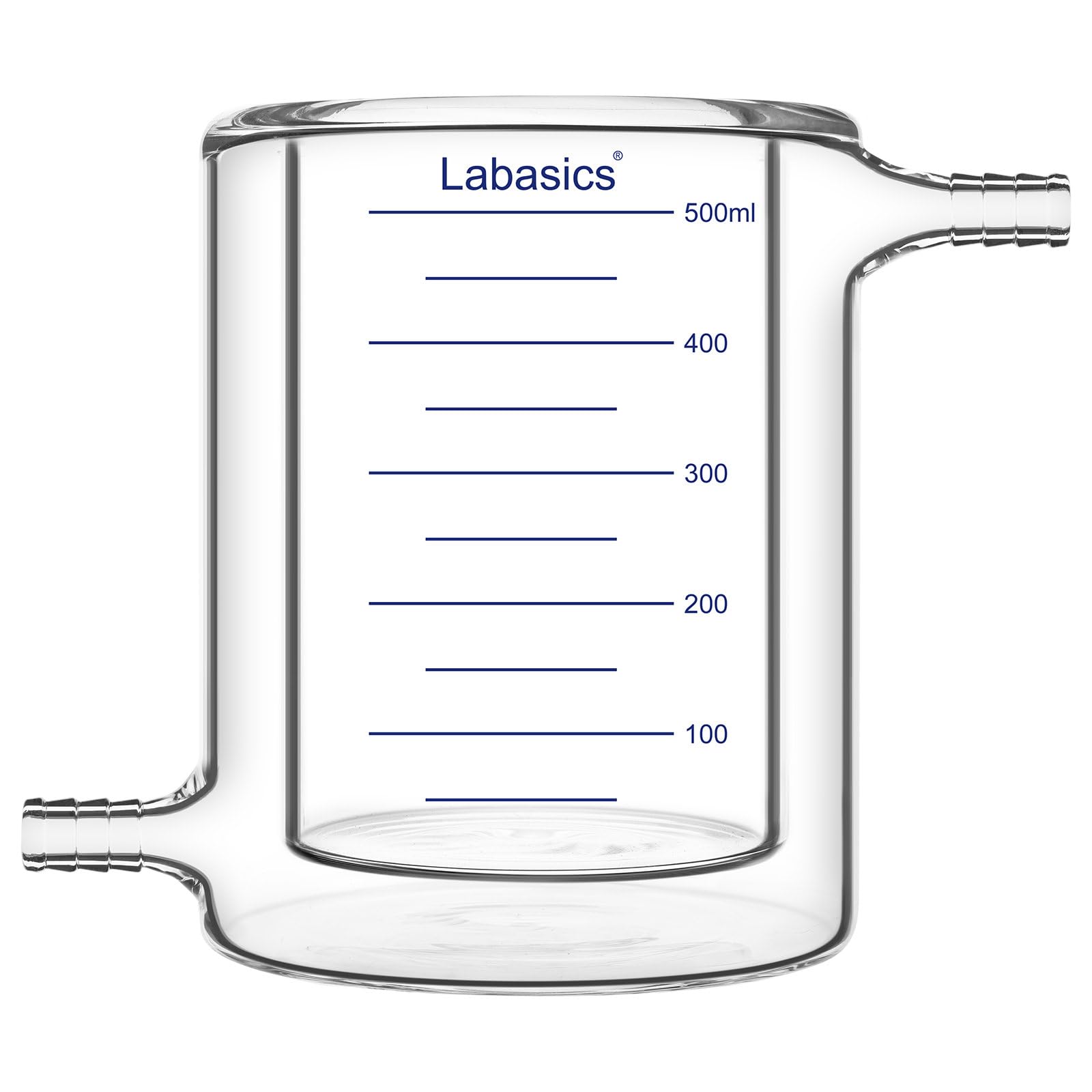 Labasics Becher con Giacca, Realizzato in Vetro Borosilicato di Alta, Vetro da Laboratorio Doppio Strato per Controllo Termico e Reazioni Chimiche, 500 ml