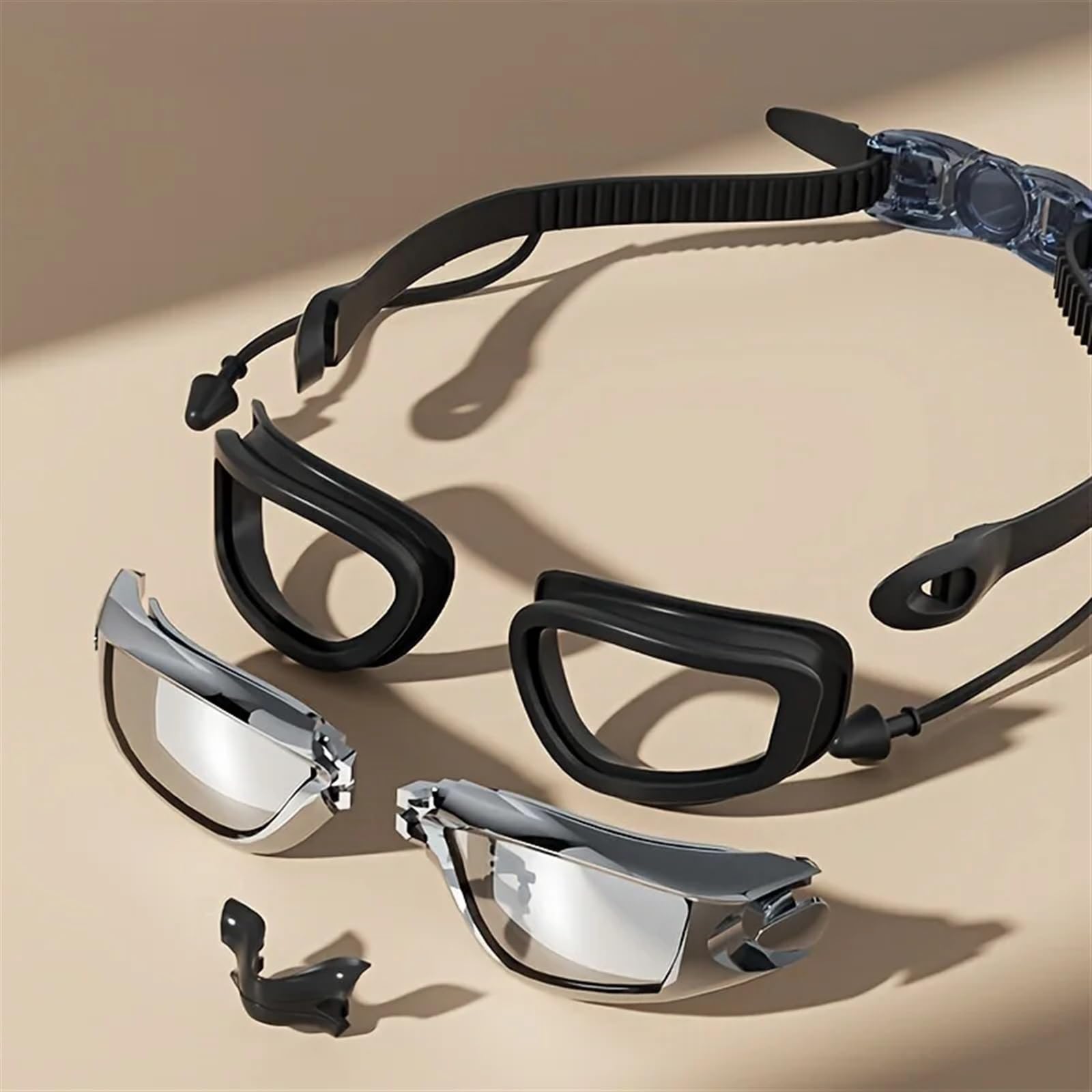 Occhiali Da Nuoto Occhiali da nuoto Uomo Donna Occhiali da nuoto Monoblocco Tappi for le orecchie Galvanotecnica Ragazzo Ragazza Oculari da nuoto Accessori