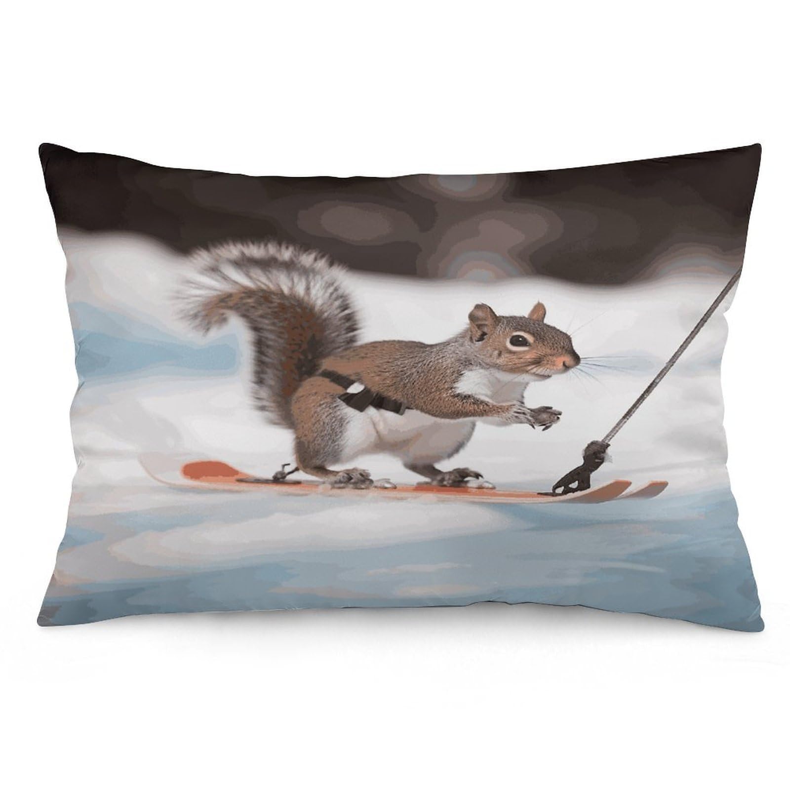 Skiing Squirrel Throw Pillow Covers with Silent Zipper Polyester Pillow Protectors Removable Pillow Cases Soft Pillowcase Cozy Pillow Sham Cushion Cover for Sofa Car Bed 12 "x20