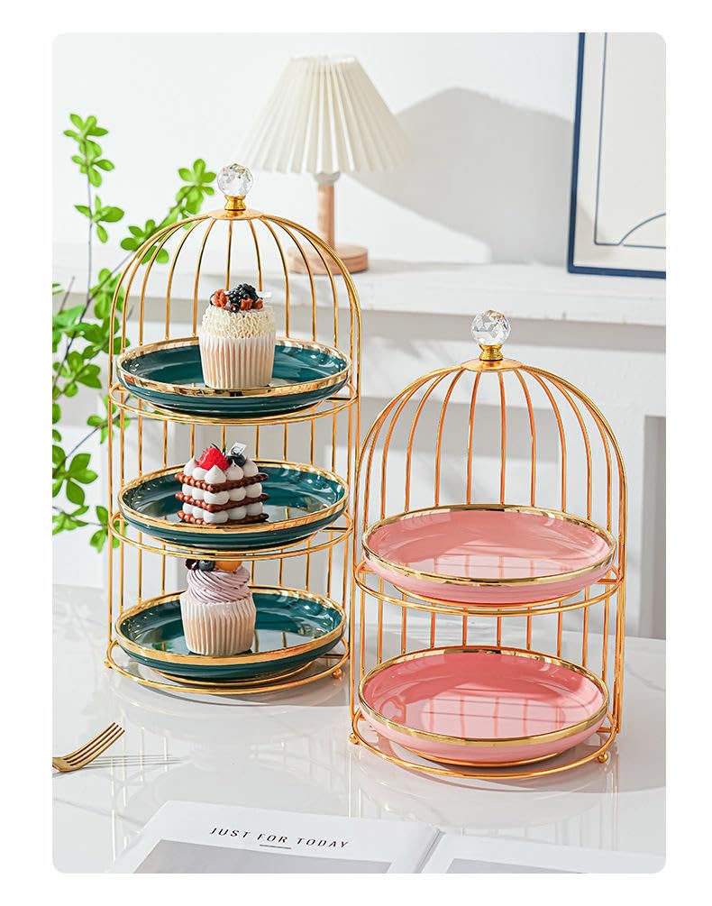 Stojak na kosmetyki w kształcie klatki dla ptaków, Ceramiczna patera na ciasto 2-poziomowa 3-poziomowa wielokolorowa(Matte black 3 Tiers)