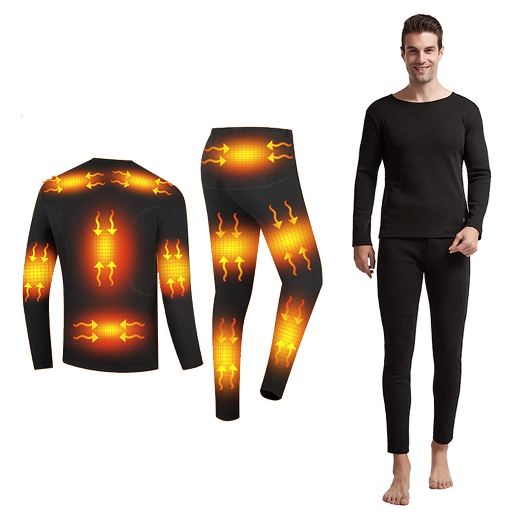 USB Electric Heating Underwear Set 16-Zones Heated Temperature Control Thermal Tops Pants for Winter Daily Life