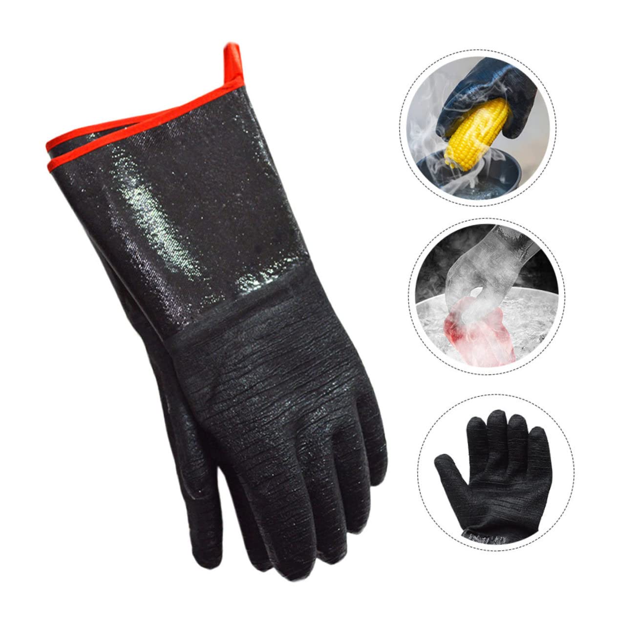 Guanti Barbecue Resistenti al Calore in Neoprene Nero, 1 Paio | Antiscivolo, Isolamento Termico, per Forno e Cucina, Accessorio Protettivo da Lavoro