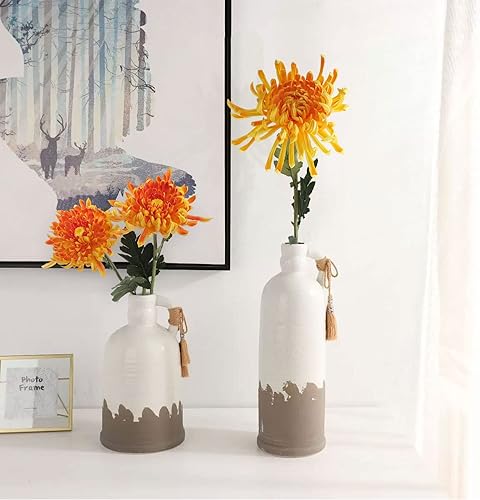 Miniatura 8 de YiRonCins 3 piezas de flores artificiales de Navidad de crisantemo naranja real al tacto de 30 pulgadas de largo, flores de tallo largo de imitación