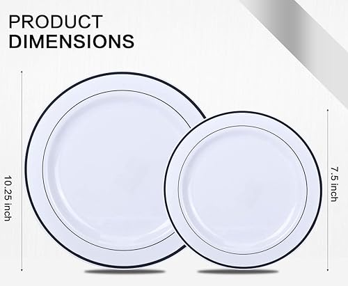 Miniatura 2 de MCIRCO - Juego de vajilla de plástico de 350 piezas, 100 platos de plástico con borde plateado, 50 cubiertos, 50 tazas, 50 servilletas de papel, 50