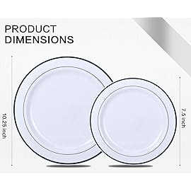 175 Piece Silver Dinnerware Set,25 Silver Rim Plastic Plates, 25 Cups,25 Pre Rolled Napkins with Plastic Silverware, Disposable Dinnerware Set for 25 Guest