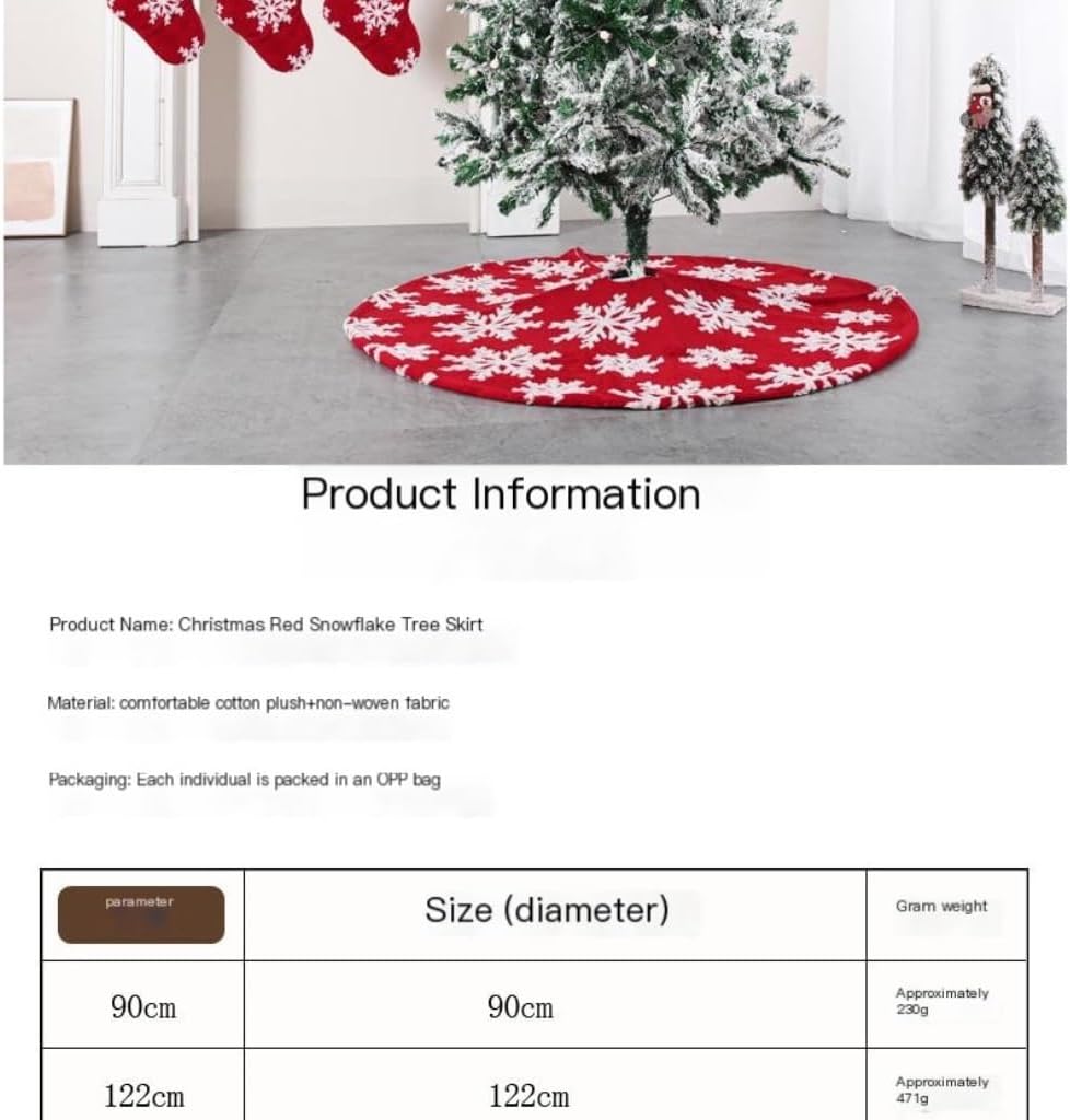 Tree Skirt Christmas Christmas Tree Skirt Comfortable Cotton Velvet Jacquard Tree Skirt Snowflake Plush Tree Bottom Tree Skirt Christmas Skirt Tree(122cm)