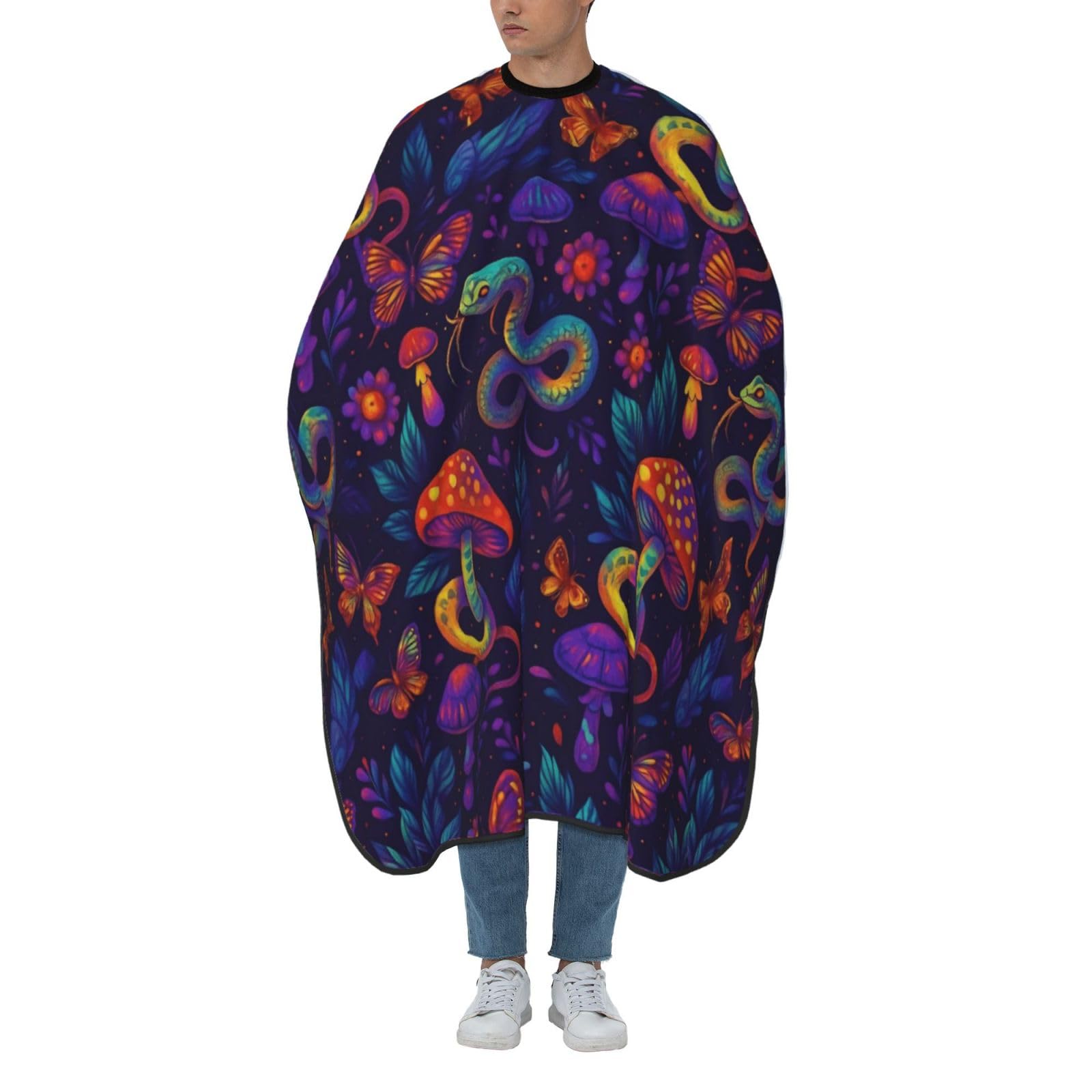 Capa de peluquería 140x168cm ajustable con estampado de mariposas de neón 2