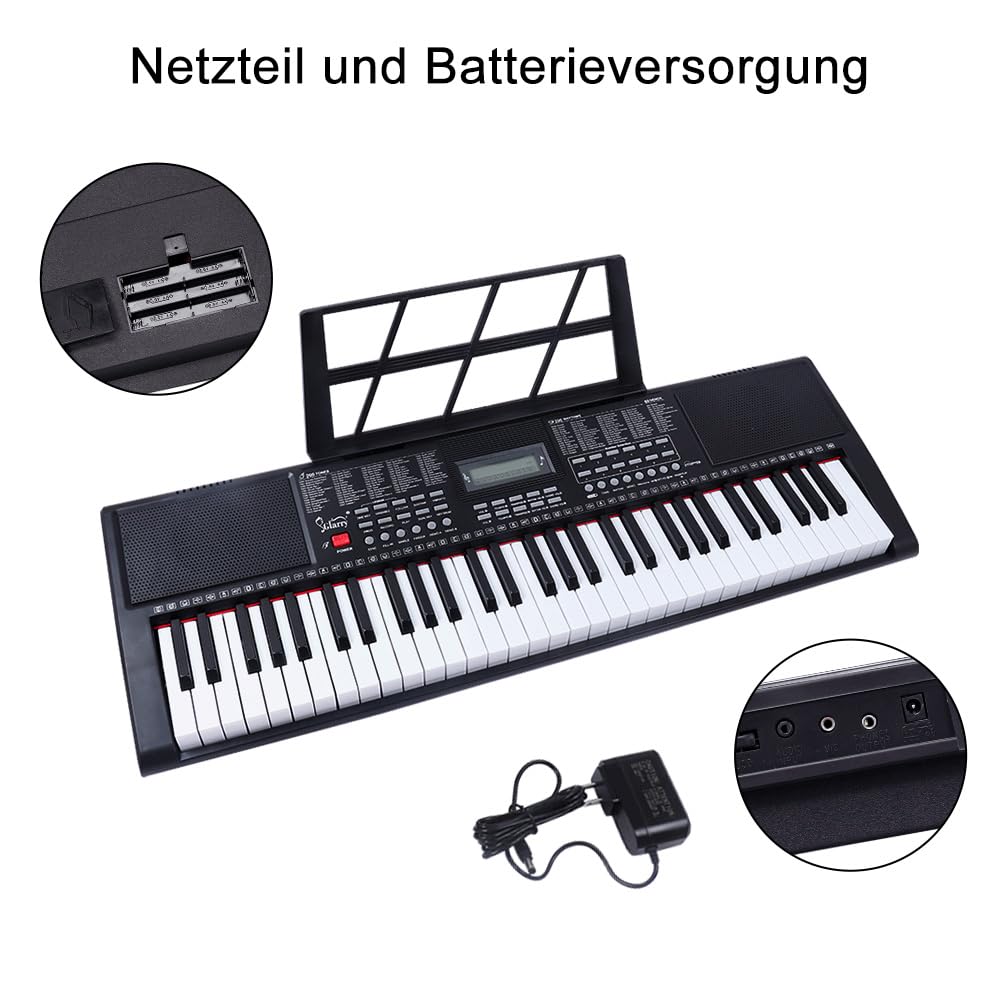 LEADZM 61 Teclas Portátil Teclado Piano, Teclado Piano Digital para Principiantes, con Auriculares, Atril de Partitura, Micrófono, Dos Tipos de Alimentación