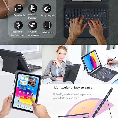 Inunion Magic Detachable Keyboard And Case For Ipad (10Th Generation), 2022 10.9" Smart Ipad 10Th Gen Case With Keyboard, 7 Color Backlit, Built-In Trackpad, Two-Piece Folio Design- Oxford Gray #TOP2