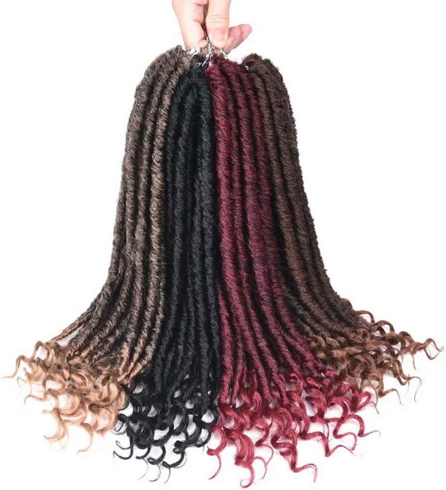 Hvaxing Ombre Goddess Faux Locs Crochet Hair with Strawberry Blonde Curly Ends 18 inch Freetress Pre-Looped Crochet Twist Braiding Hair Extensions Kanekalon (2 Packs,#1b/27)