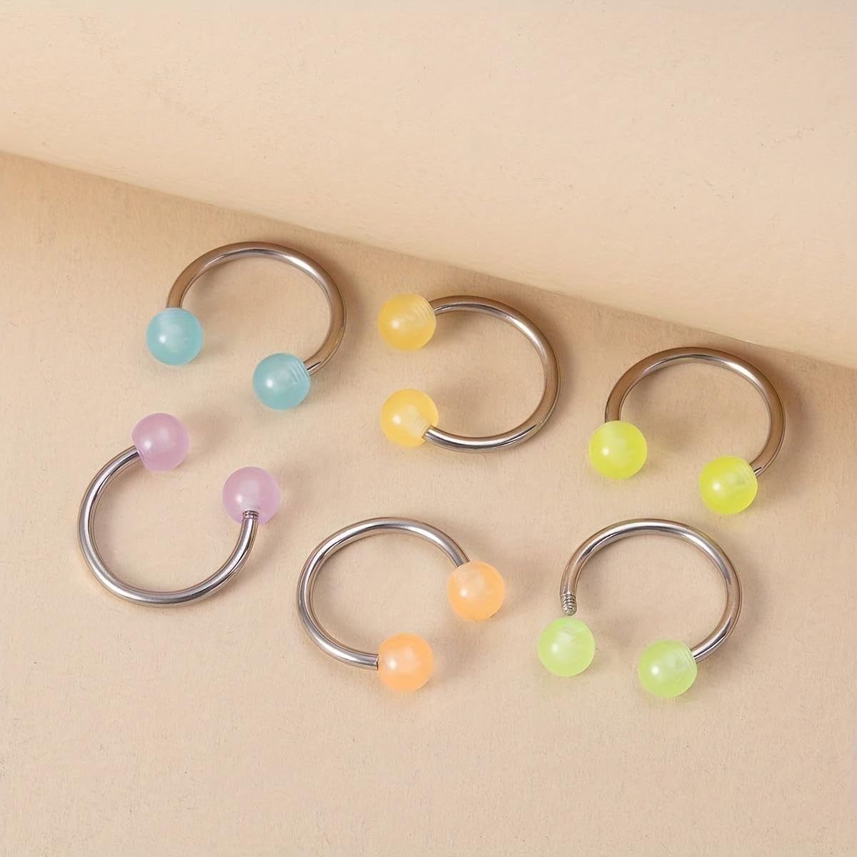 POYAMUSE Glow in the Dark Neon Colored Horseshoe Circular Barbell Piercing Rings - Nose Septum Eyebrow Lip Ring Septum Retainer for Women Piercing Jewelry