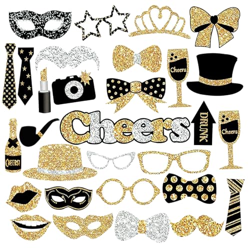 Lot de 30 Accessoires de Photomaton, Photobooth Anniversaire Kit Decoration Accessoire Fête Anniversaire Accessoires de Photo pour Fête Mariage Mascarade Mardi Gras Bal Disco