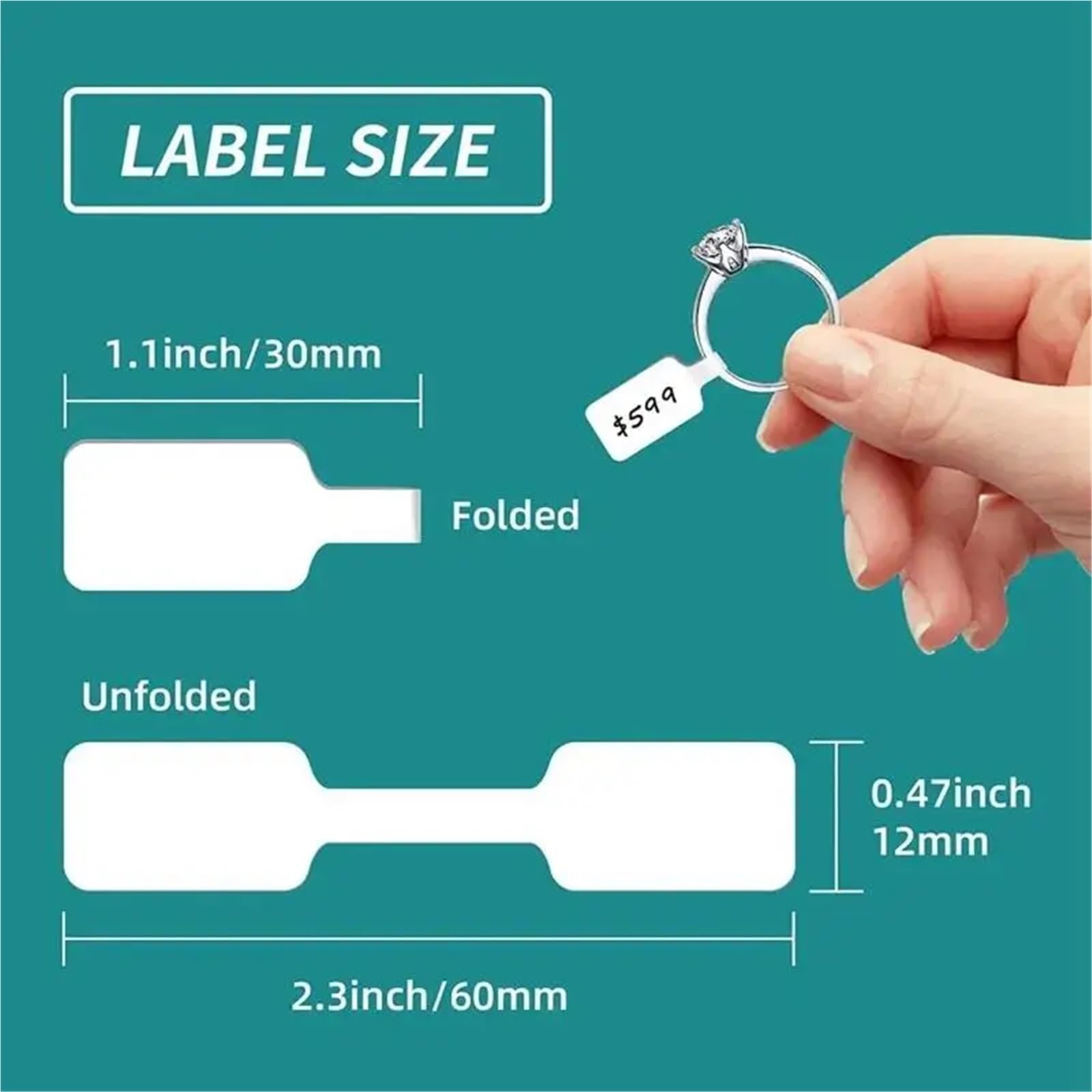 Lot de 2 rouleaux (1000 pièces) d'étiquettes autocollantes vierges en papier kraft pour bagues, colliers, boucles d'oreilles