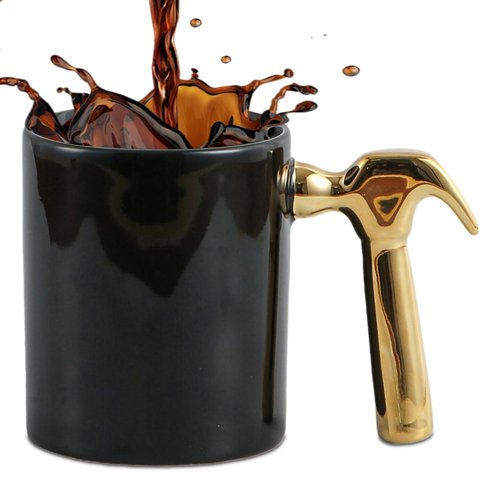 ZONSUSE Lustiger Kaffeebecher Werkzeug, Kreativer Tasse mit Hammergriff, Büro Becher im Mechanik-Stil, Personalisierte Geschenke für Männer, Kollegen, Freunde & DIY-Liebhaber, 350ml (Gold-Hammer)
