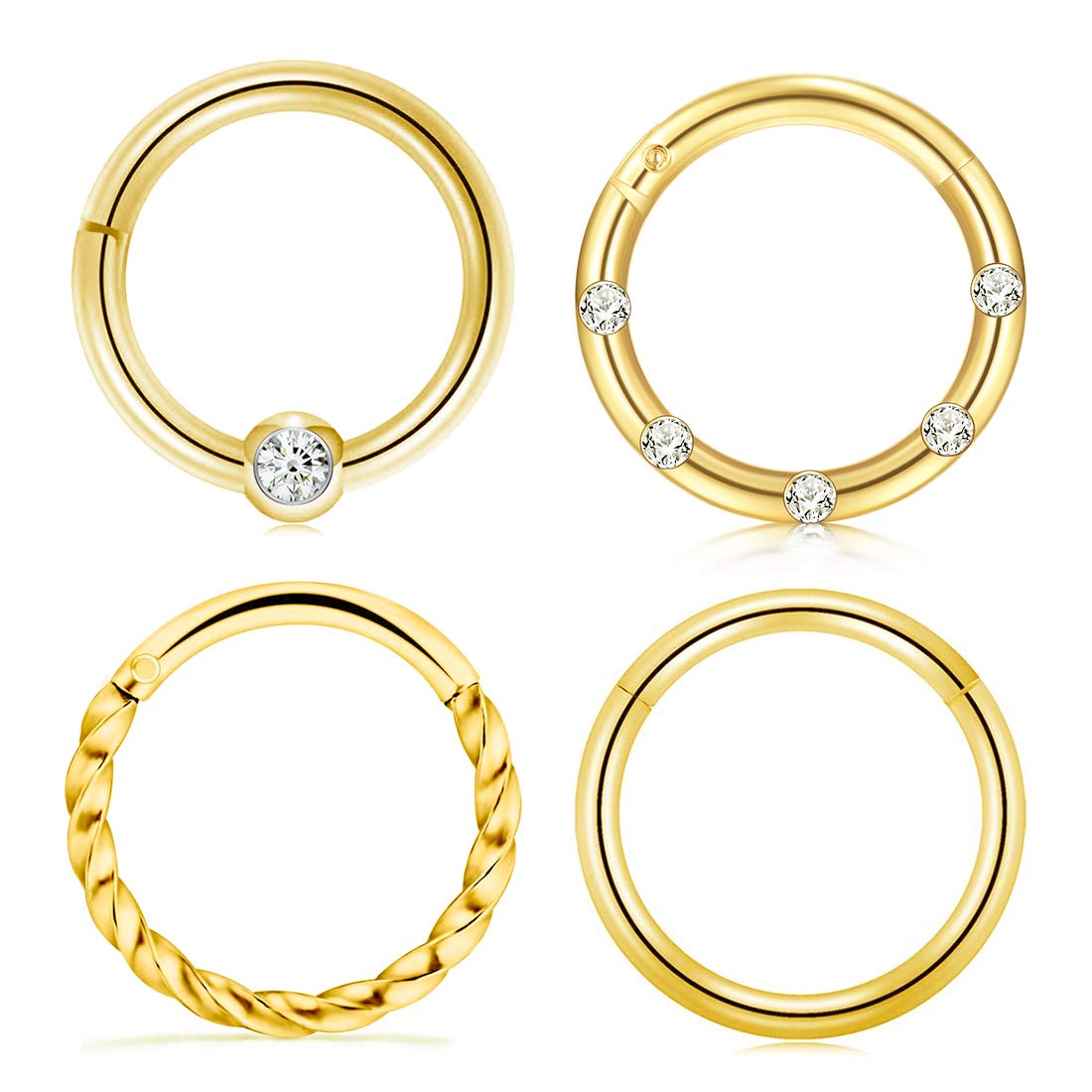 Crdifu 4 Aro de Nariz Acero Quirúrgico 8mm Pendientes Labio Septum Tragus Anillo Segmento Bisagra 16G Piercing