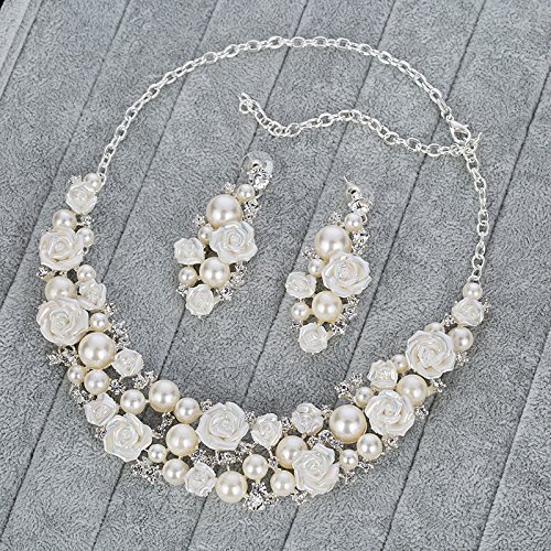 Caiyao Handmade Simulated Pearl Necklace And Earrings Set - Multicolor Beads Bridal Jewelry For Women - View #7