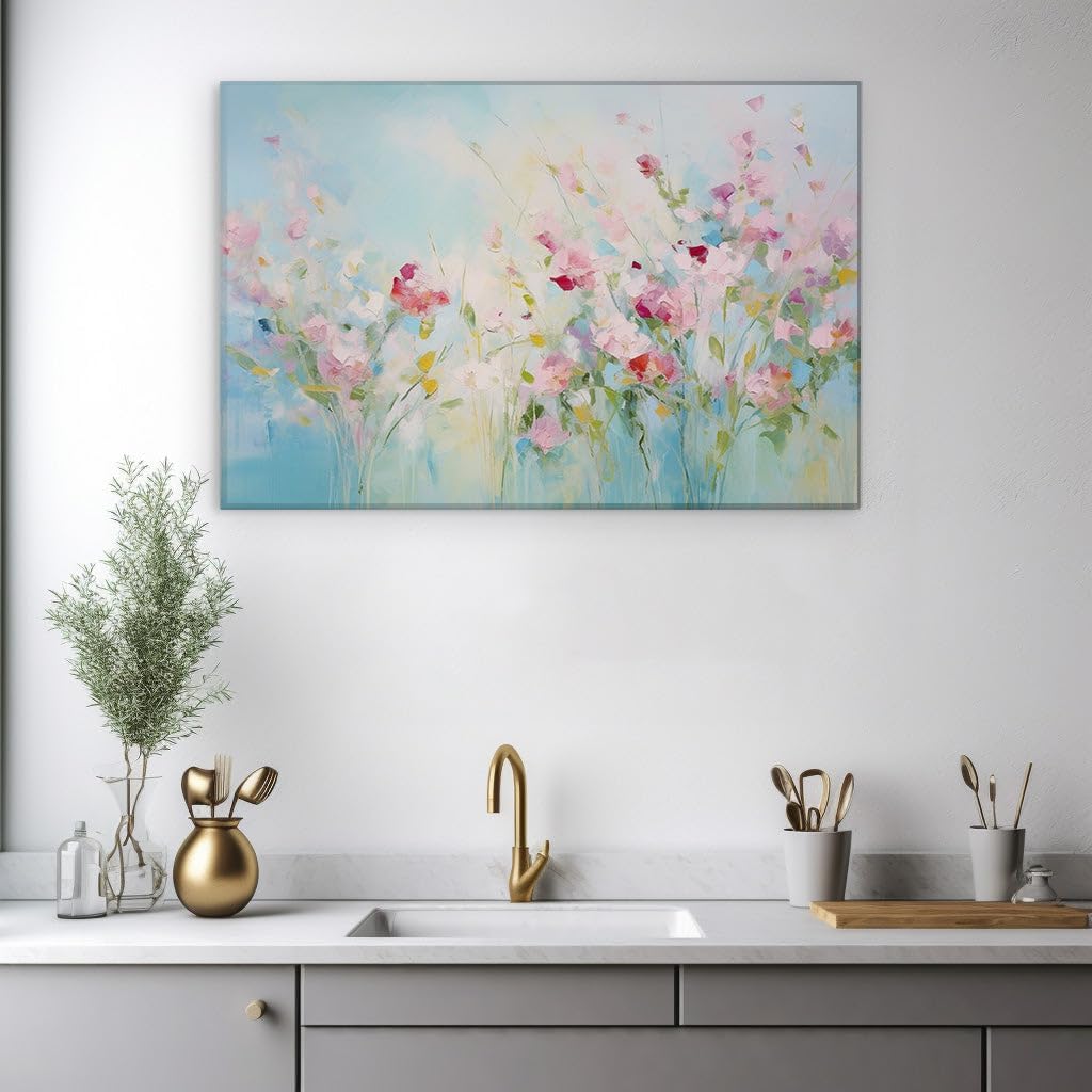 Canvas for Living room. Blossoming Abstraction Pink Hues and Impressionist Brushstrokes Dance in a Floral Fantasy, 27 x 18 inch Canvas Wall Art - Artistic Inspirations For Tweens - Zen Wall Decor