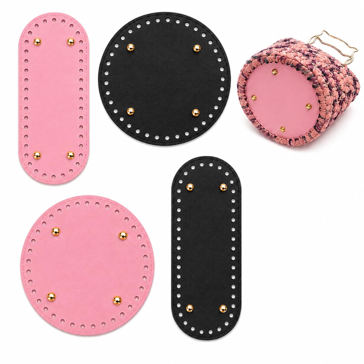 Satmarhz 4 Pcs Crochet Bag Base, PU Bottom Bases, DIY Making Accessories | Round and oval PU bag bases with pre punched holes and metal studs for crochet, purse and DIY bag making.-picture-34