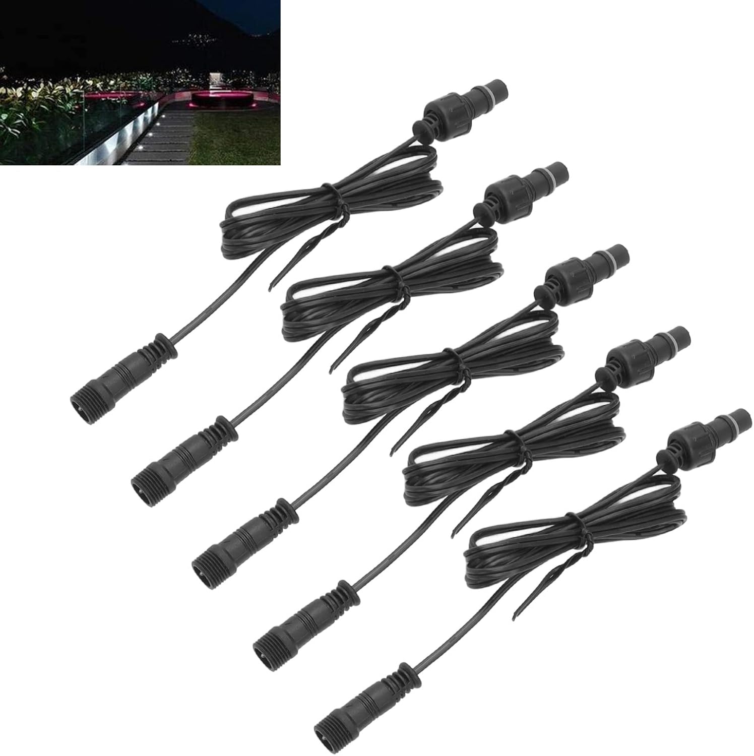5 Pcs 3ft Deck Lights Extension Cord for LED Landscape Spotlights, Male to Female Connector, Plug and Play, IP67 PVC Material - Image 2