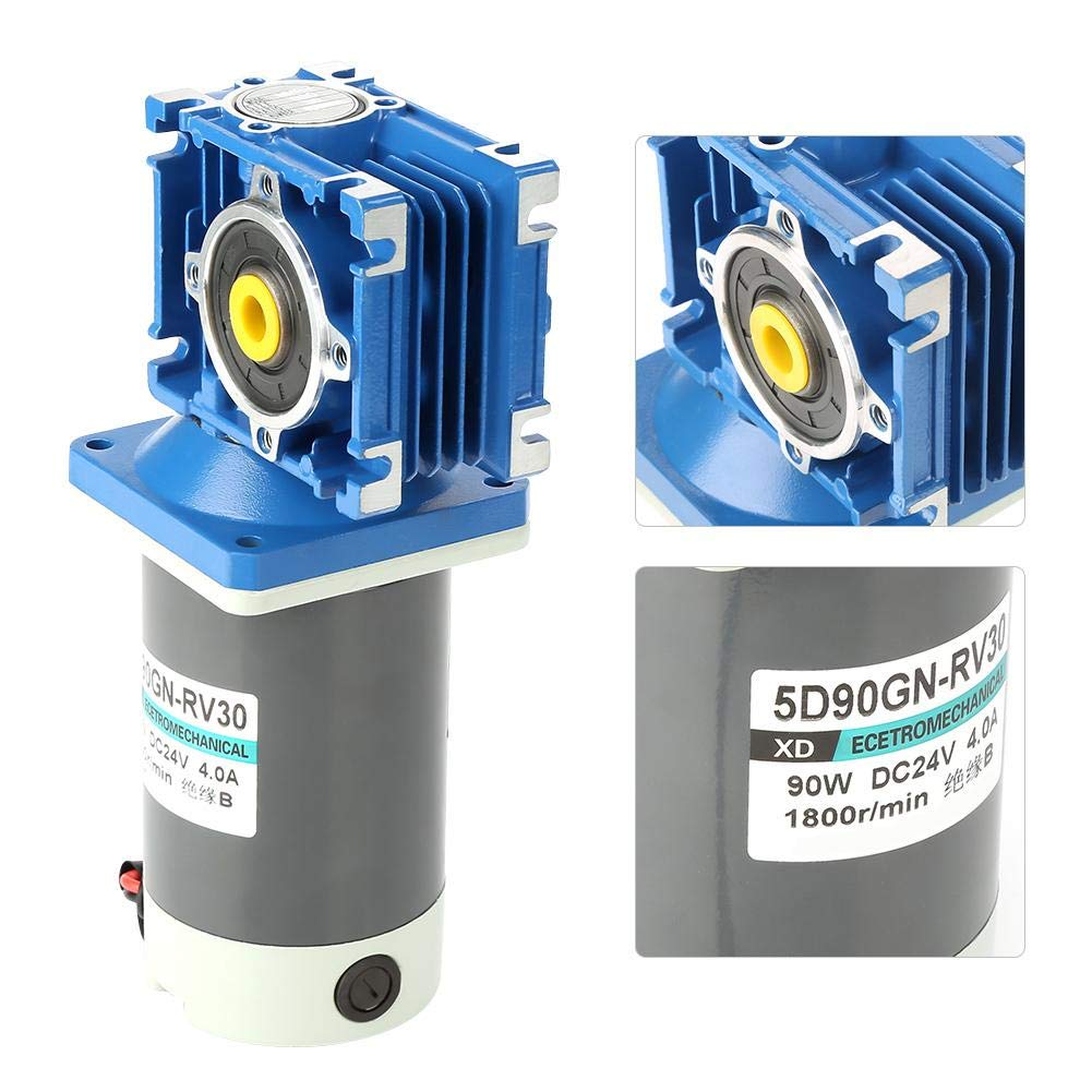 Motor DC 24V 1800RPM Velocidad Ajustable Motor de Engranaje Helicoidal Autobloqueante 90W 8 Polos con Reductor RV30 para Abrepuertas y Ventanas