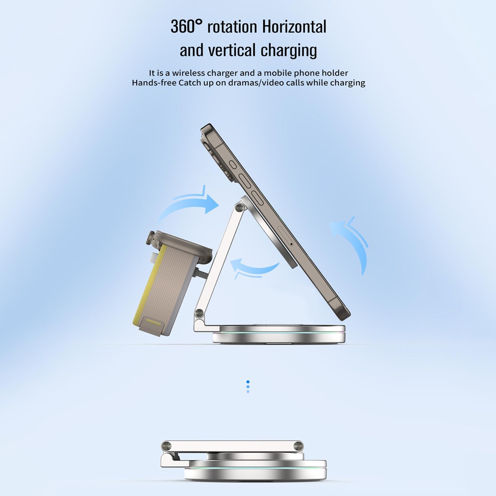 Estación De Recarga Inalámbrica Carga Rápida Magnética | Soporte Carga Inalámbrica 360° Soporte Plegable Portátil para Móvil, Consola, Hogar, Viaje, Bolso, Escritorio, Mesita De