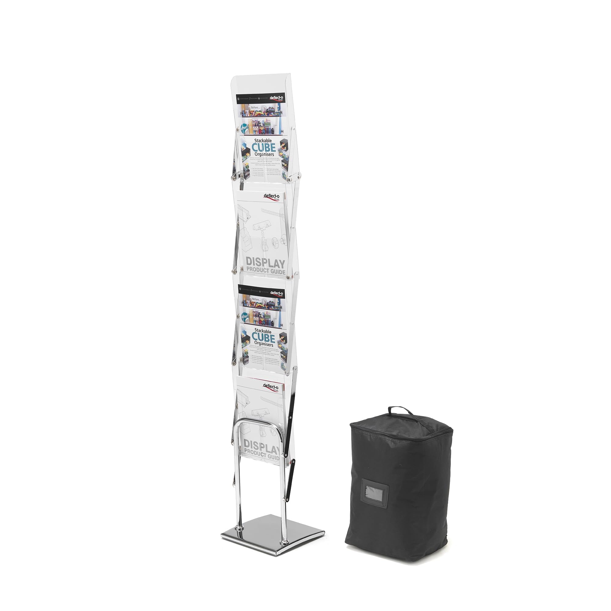 Deflecto A4 Crystal Folding Literature Stand with Carry Case - File Holder Rack - Portable Letter Rack Stand