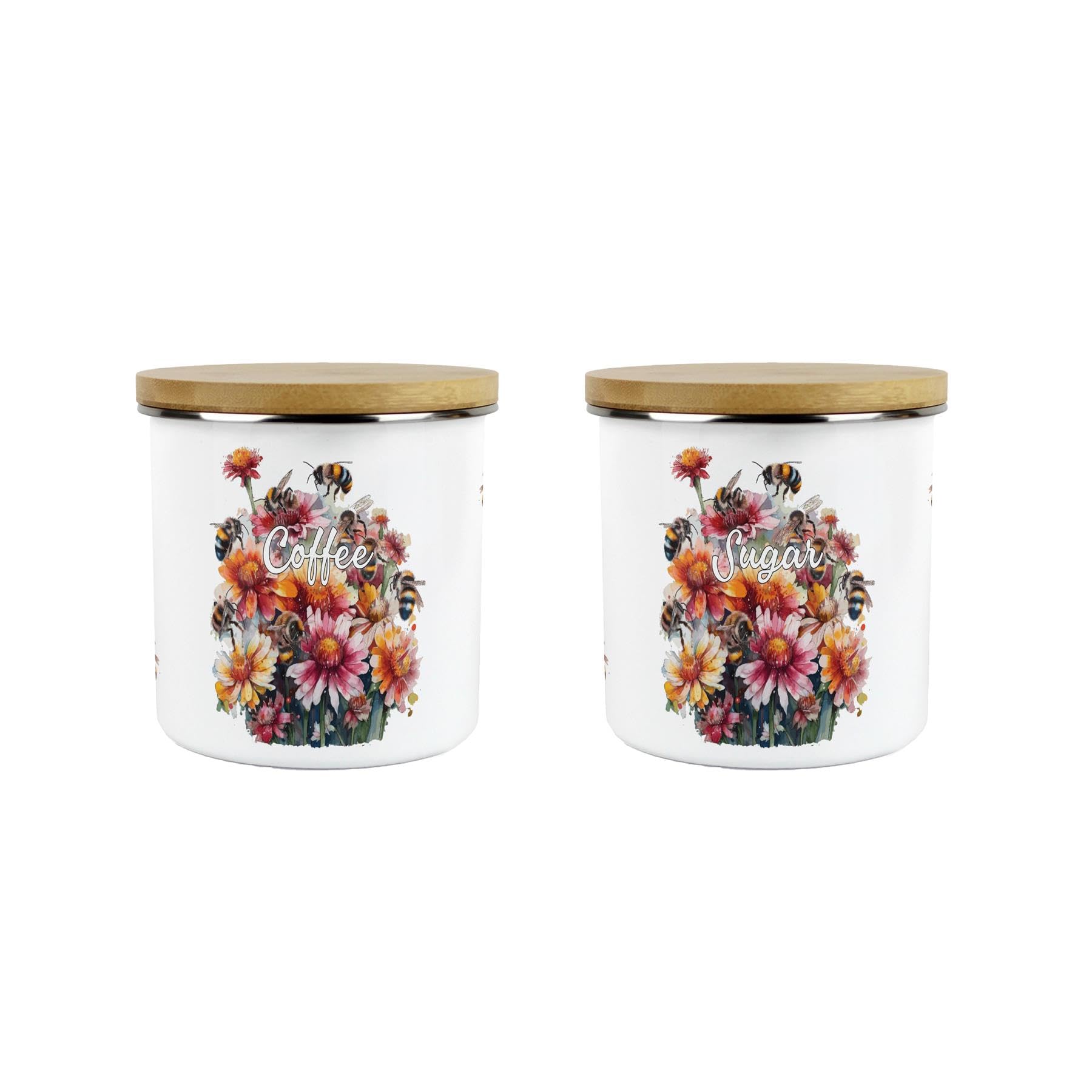 Flowers & Bees Coffee & Sugar Canisters - 600ml Kitchen Storage Containers Gift
