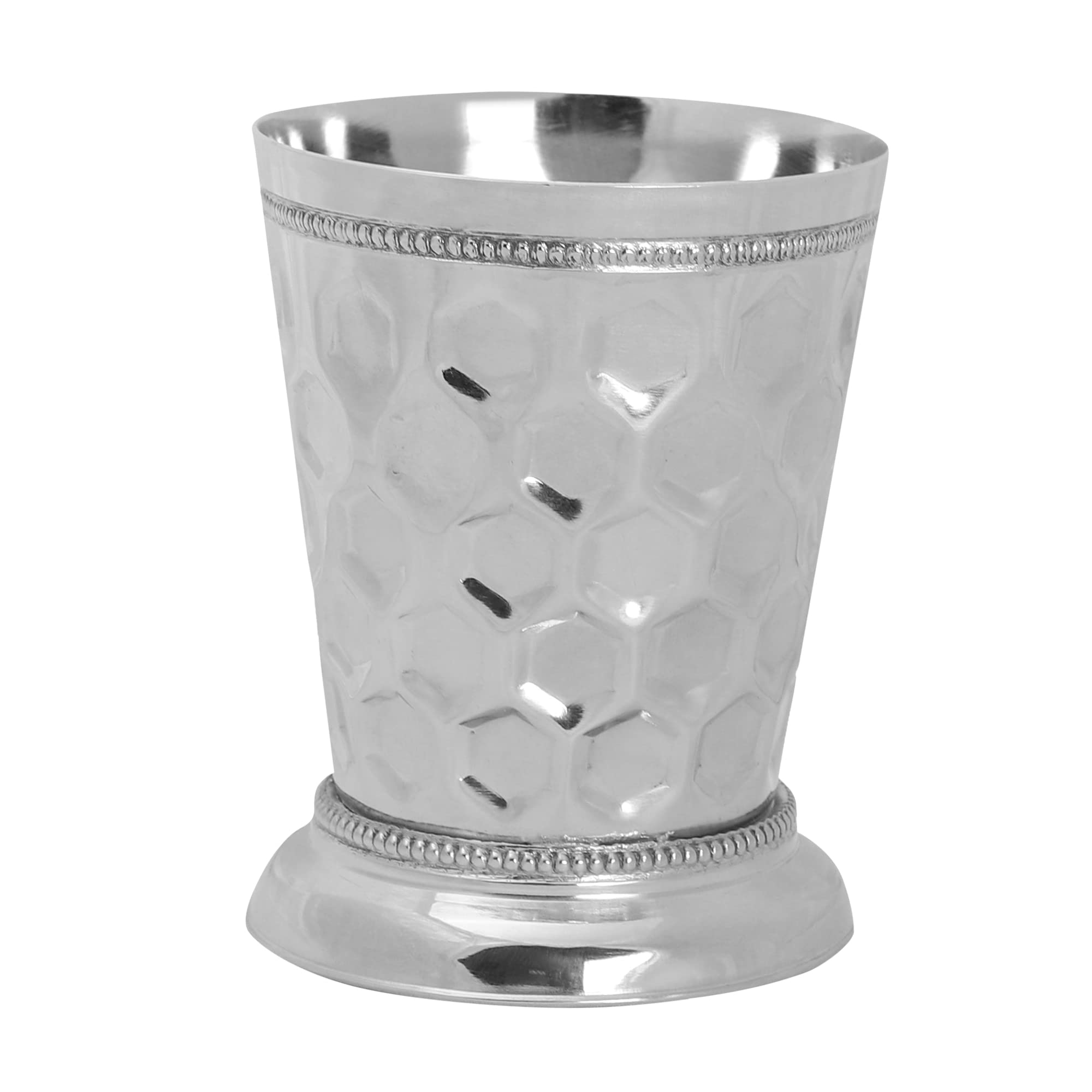 HANDTECHINDIAMint Julep Cups For Bourbon Cocktail Moscow Mule Kentucky Derby Classic Beaded Trim Border Made by Soild Brass Capacity-12 Ounce (Silver, 1)