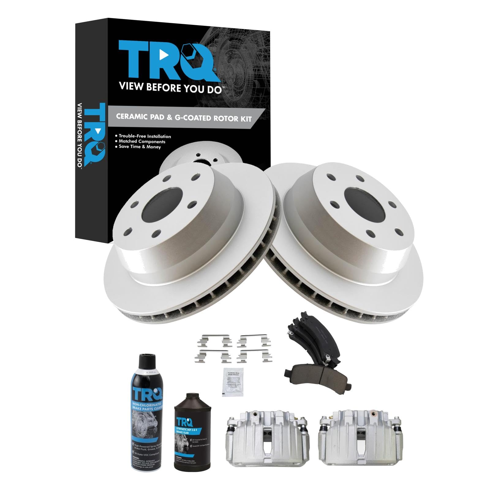 TRQ Rear Brake Pad &amp; Rotor Kit Compatible with 2002 Cadillac Chevrolet GMC