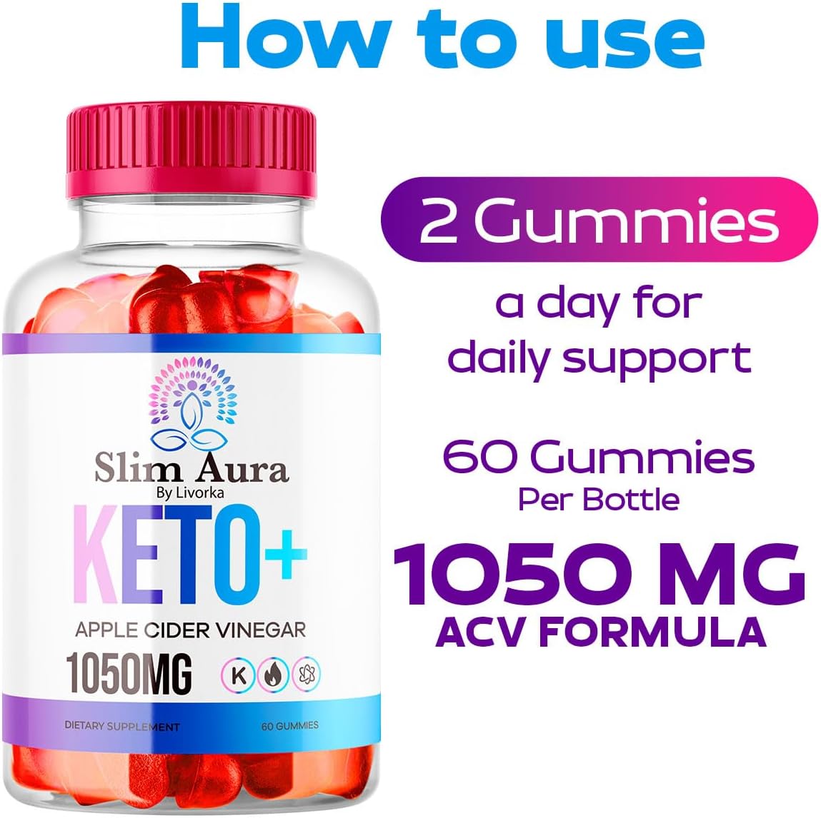 (2 Pack) Slim Aura Keto ACV Gummies - Official Slim Aura Keto Plus Apple Cider Vinegar 1050MG Advanced Formula Gummys, All Natural Premium Formula, Slimaura Gomitas Reviews, 120 Gummies for 2 Months