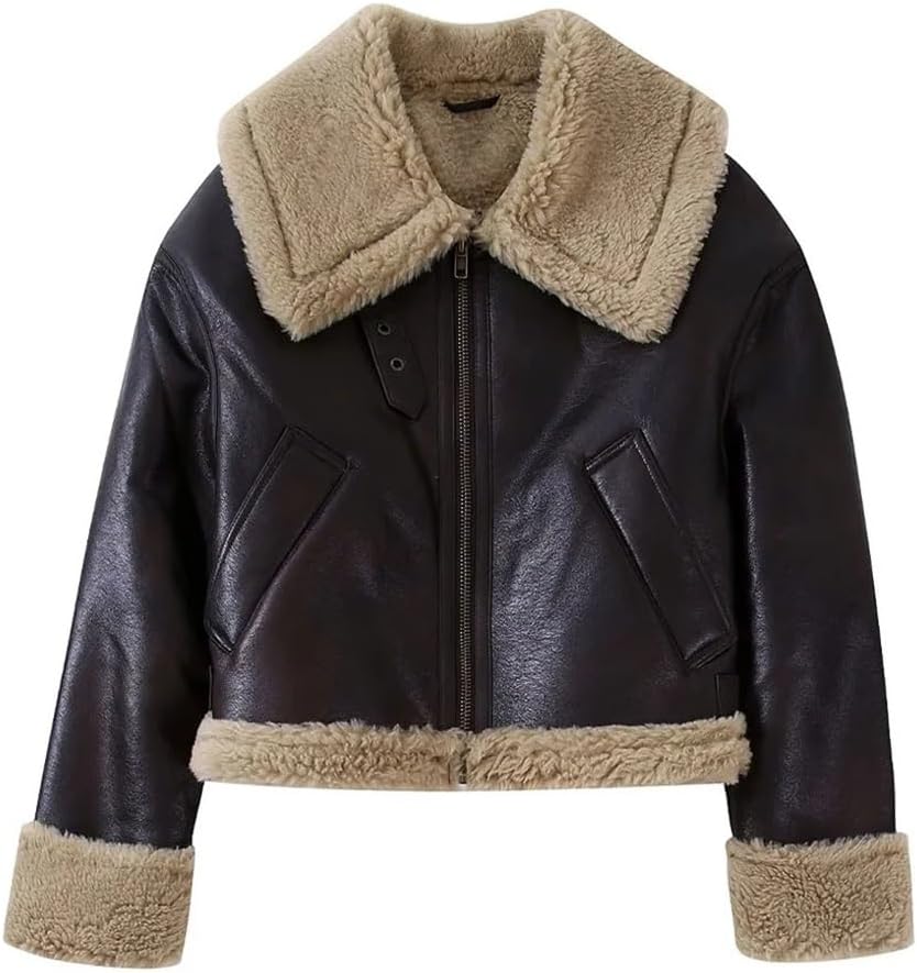 Women's Thick Warm Fleece Coat Vintage Long Sleeve Front Pocket Stylish Top
